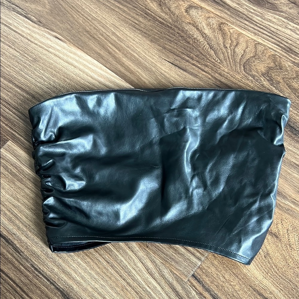 Black Fake Leather Tube Top